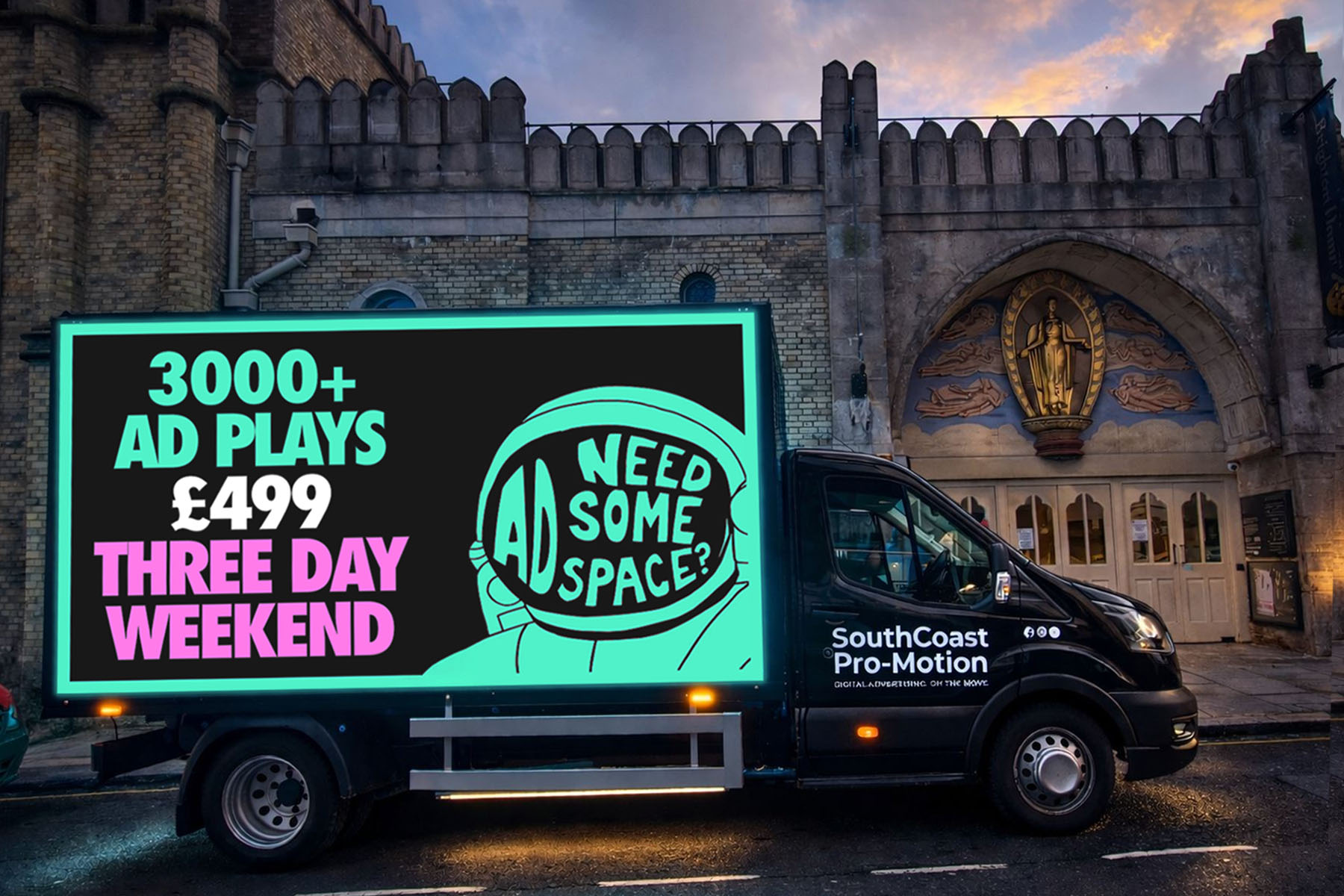 South Coast mobile digital billboard advertising van by SouthCoast ProMotion