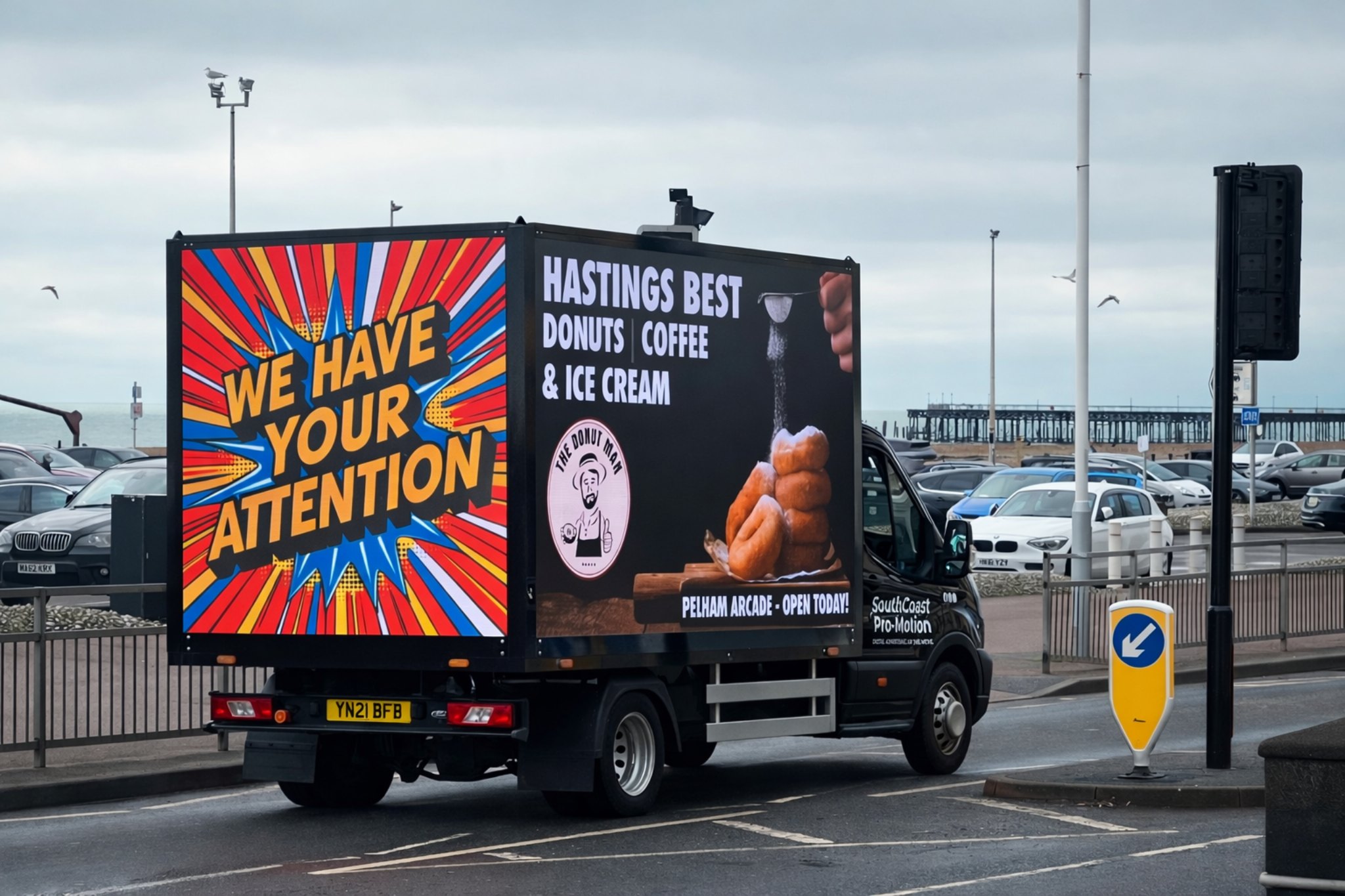 Mobile digital advertising campaign running during Brighton daytime footfall